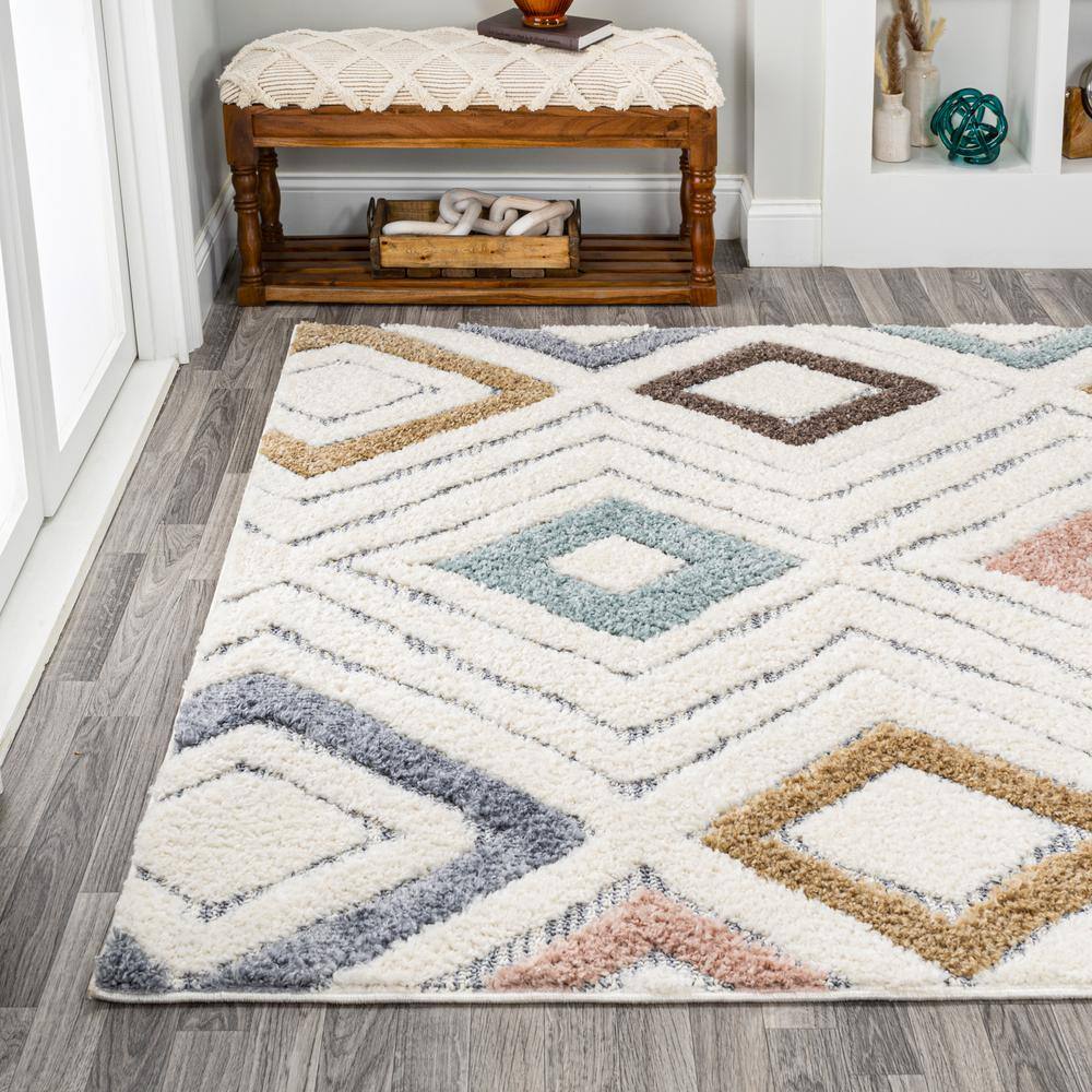 Ivory Geometric Flat Woven Reversible 4' x 6' Synthetic Rug