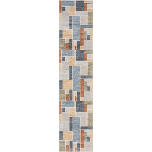 Nourison Astra Machine Washable Multicolor 2 ft. x 12 ft. Paneled Contemporary Kitchen Runner Area Rug
