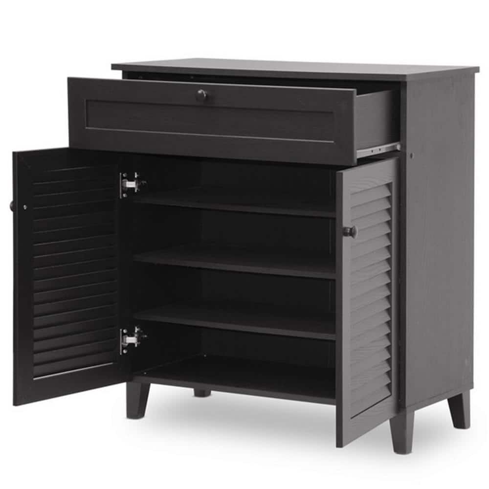 Espresso Wood Shoe Storage Cabinet with Drawer and Shelves