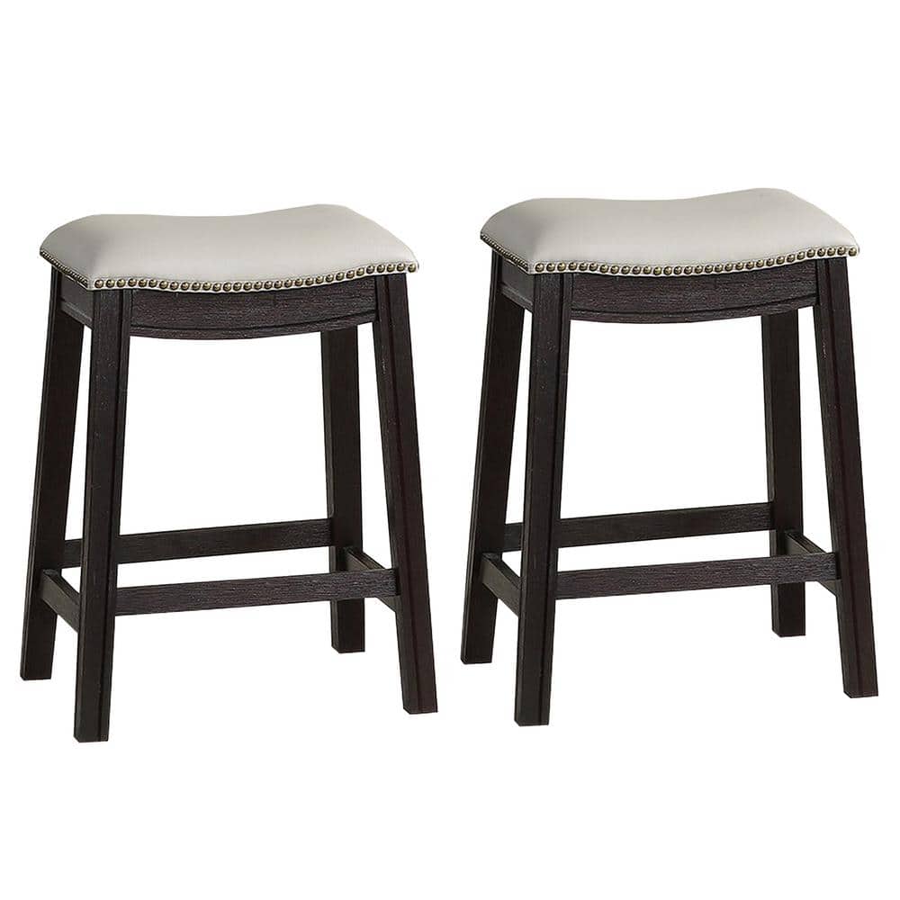 Adjustable Gray Leather Swivel Saddle Counter Stool Set of 2