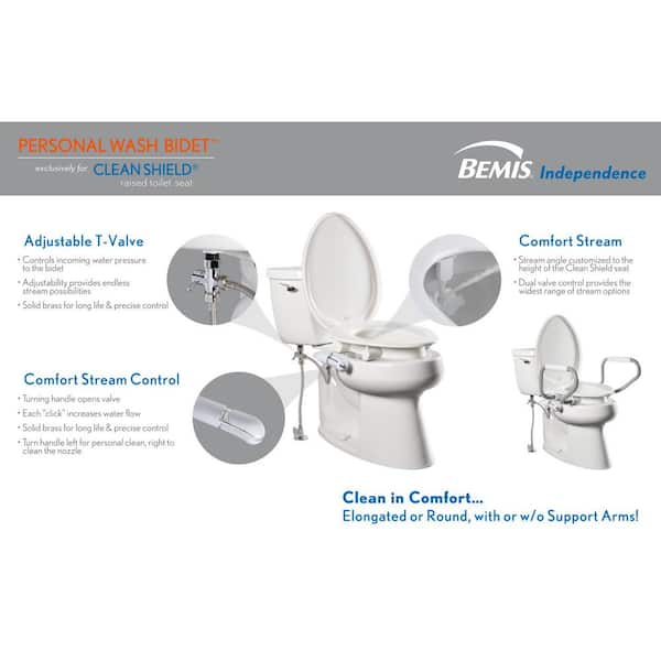 Assurance Raised 3 Elongated Premium Plastic Closed Front Toilet Seat in  White with Support Arms and Bidet
