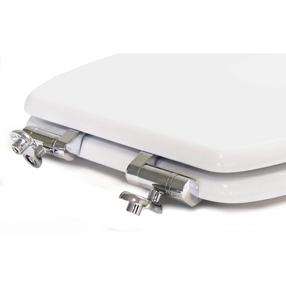 White Elongated Composite Toilet Seat with Chromed Hinges