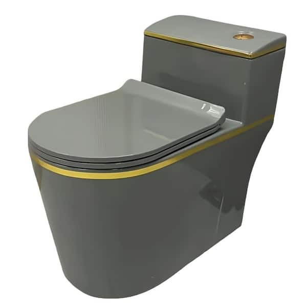 12 in. Rough In 1-Piece 1.6 Gal. GPF Dual-Flush Elongated Toilet in Grey Seat Included