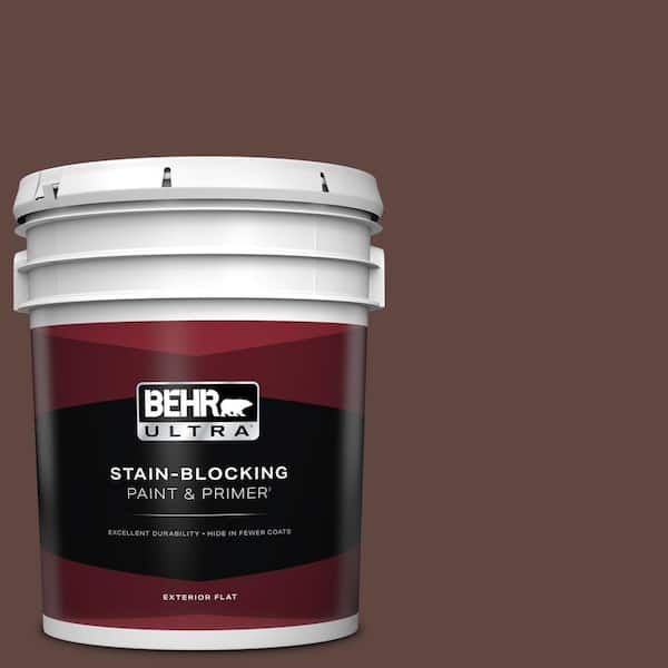 BEHR ULTRA 5 gal. #180F-7 Warm Brownie Flat Exterior Paint & Primer