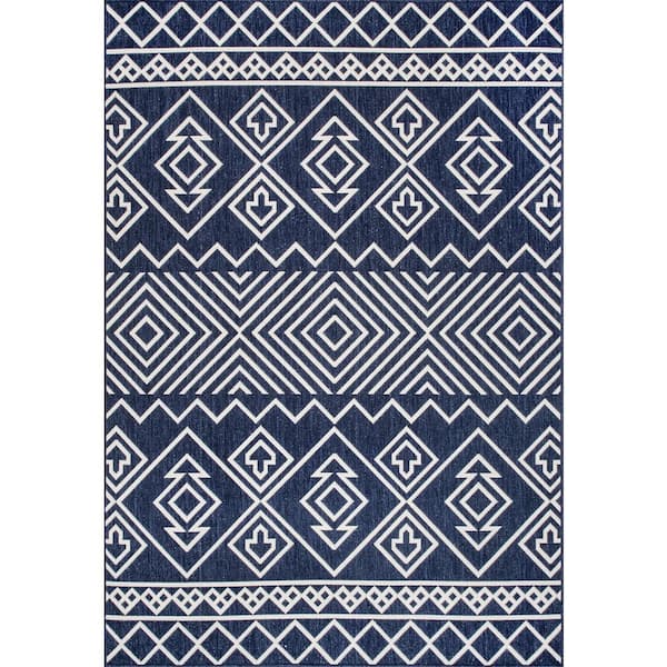 nuLOOM Celine Aztec Blue Doormat 3 ft. 6 in. x 5 ft. Indoor/Outdoor Patio Area Rug