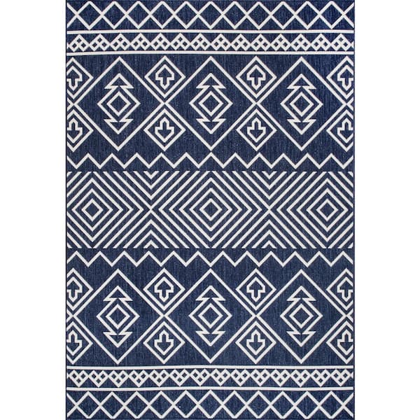 nuLOOM Celine Aztec Blue 8 ft. x 10 ft. Indoor/Outdoor Patio Area Rug
