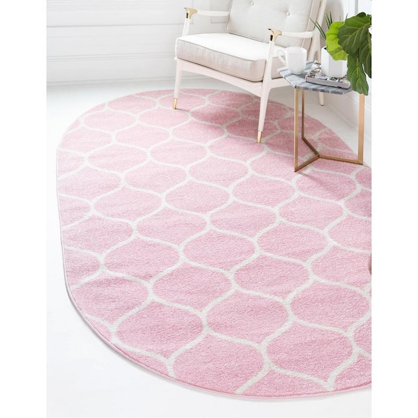 Trellis Frieze Rounded Light Pink 7 ft. 10 in. x 10 ft. Area Rug