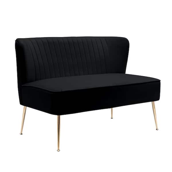 WESTINFURNITURE Farrah 46 in. Wide 2-Seater Velvet Upholstered Armless Wingback Loveseat Settee, Black