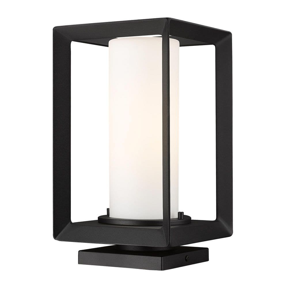 Natural Black Metal Outdoor Pier Mount Light with Opal Glass Shade