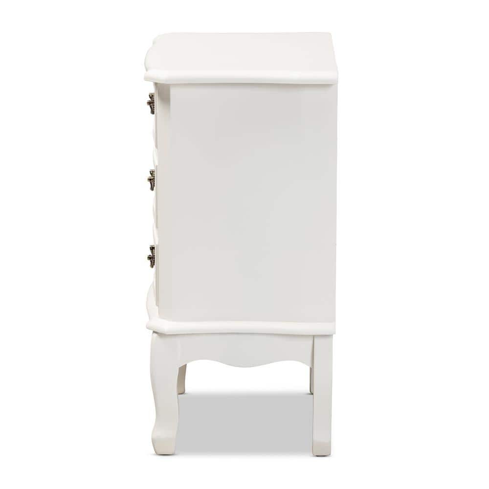 White 3-Drawer French Country Wood Nightstand