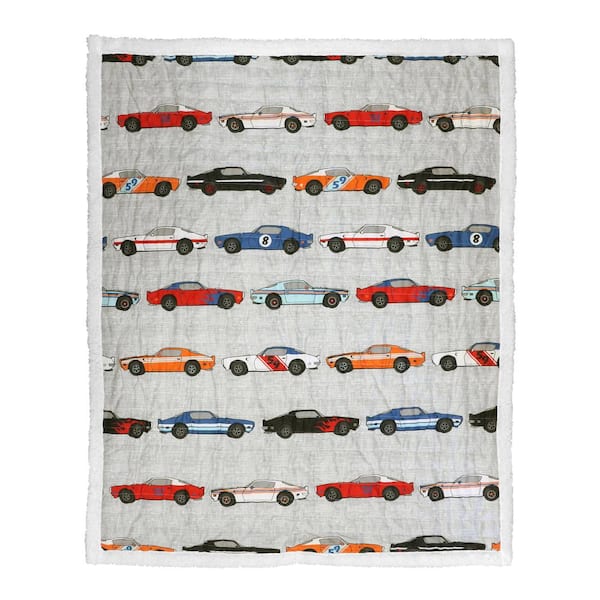 Race Cars Throw Blue/Orange Sherpa