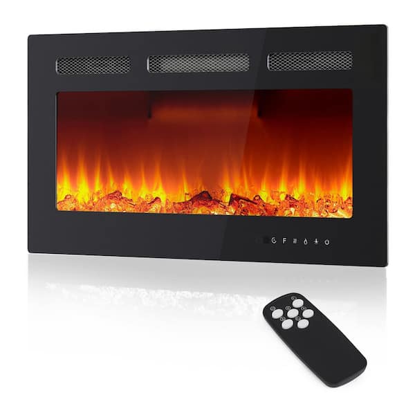40 in. Wall Mount Electric Fireplace in Black with Touch, Remote Control, Adjustable 12 Flame Colors/Brightness, Timer