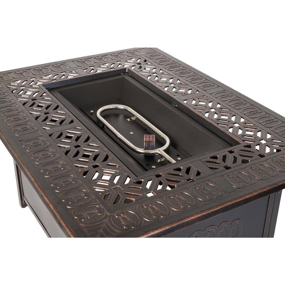 Dynasty Antique Bronze Aluminum Gas Fire Pit Table with Scrollwork Motif