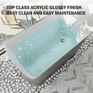 47 in. L x 27.55 in.W Japanese Soaking Acrylic Freestanding Flatbottom Bathtub Right Drain with cUPC Certified in Gray