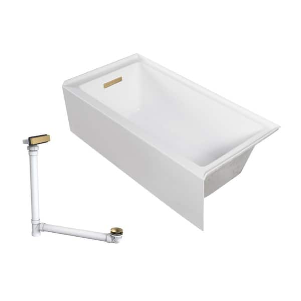 Unity AFR 60 in. x 32 in. Soaking Bathtub with Left Drain in White/Champagne Bronze
