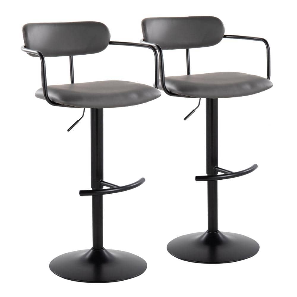 Gray Adjustable Swivel Bar Stools with Metal Frame