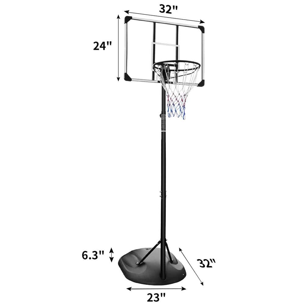 Portable Adjustable Black Polycarbonate Basketball Hoop with 32" Backboard