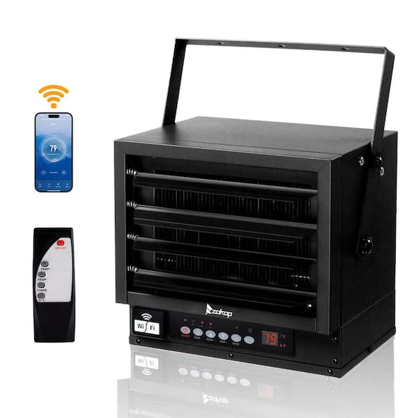 Karl home 7500-Watt 240-Volt Electric Forced Air Garage Fan Heater with Remote and WiFi Function in Black