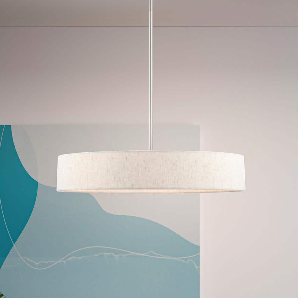 Sophisticated Brushed Nickel 4-Light Drum Pendant with Oatmeal Shade