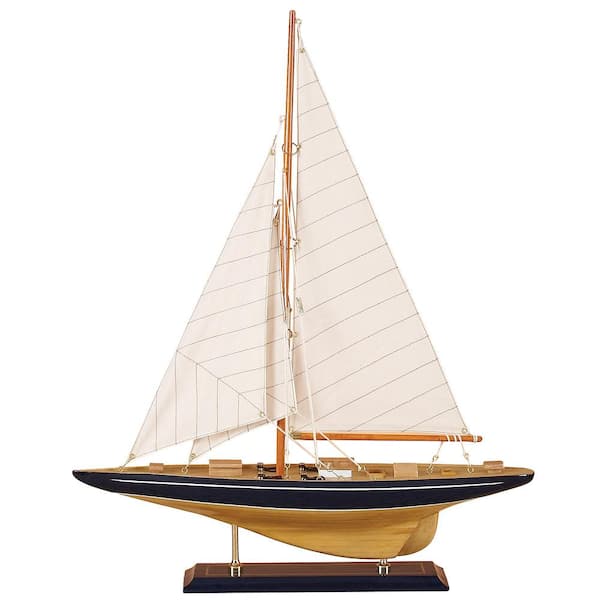 Litton Lane Beige Wood Sail Boat Sculpture with Navy Accents and ...