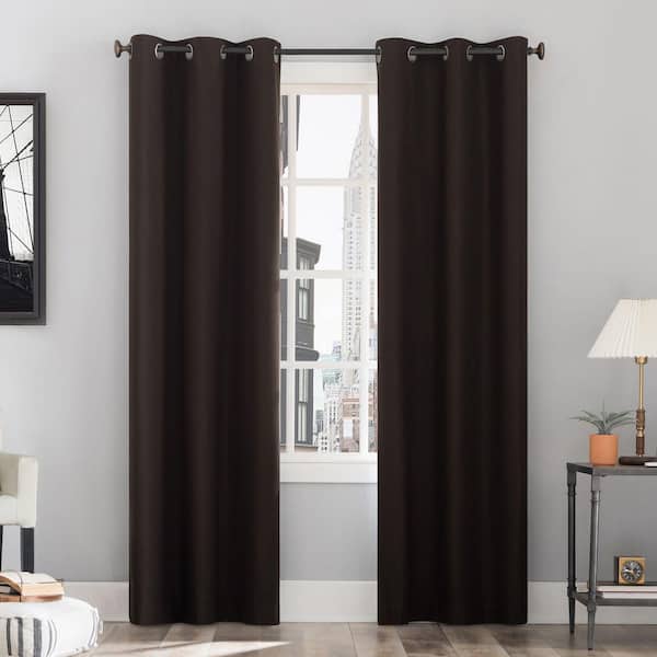 Cyrus Thermal 40 in. W x 84 in. L 100% Blackout Grommet Curtain Panel in Cocoa
