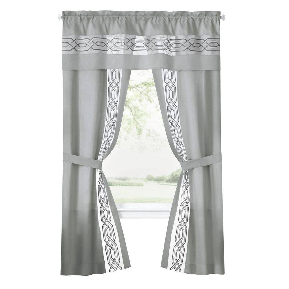 Silver Light Filtering 5-Piece Curtain Set with Geometric Lattice