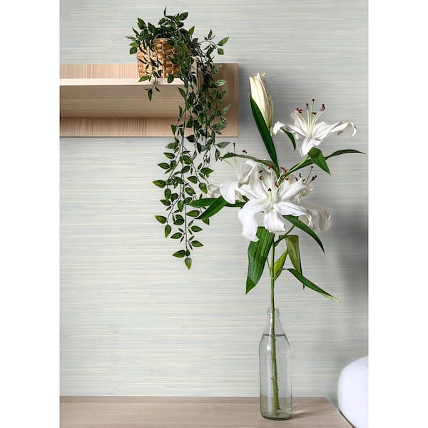 Grassweave Light Blue Imitation Grasscloth Textured Paper Pre-Pasted Wallpaper
