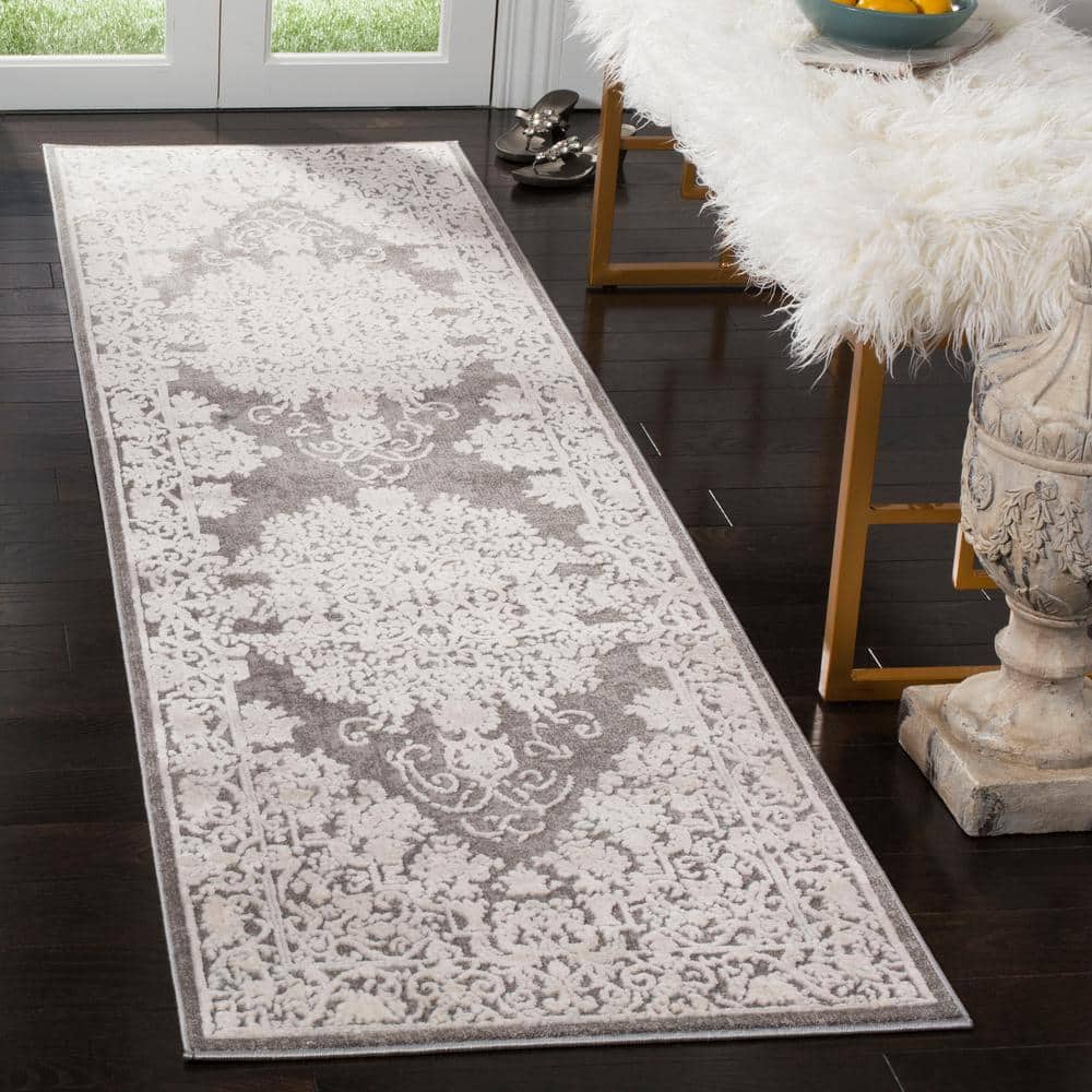Elegant Reflection Dark Grey/Cream Synthetic Runner Rug 2'3" x 12'