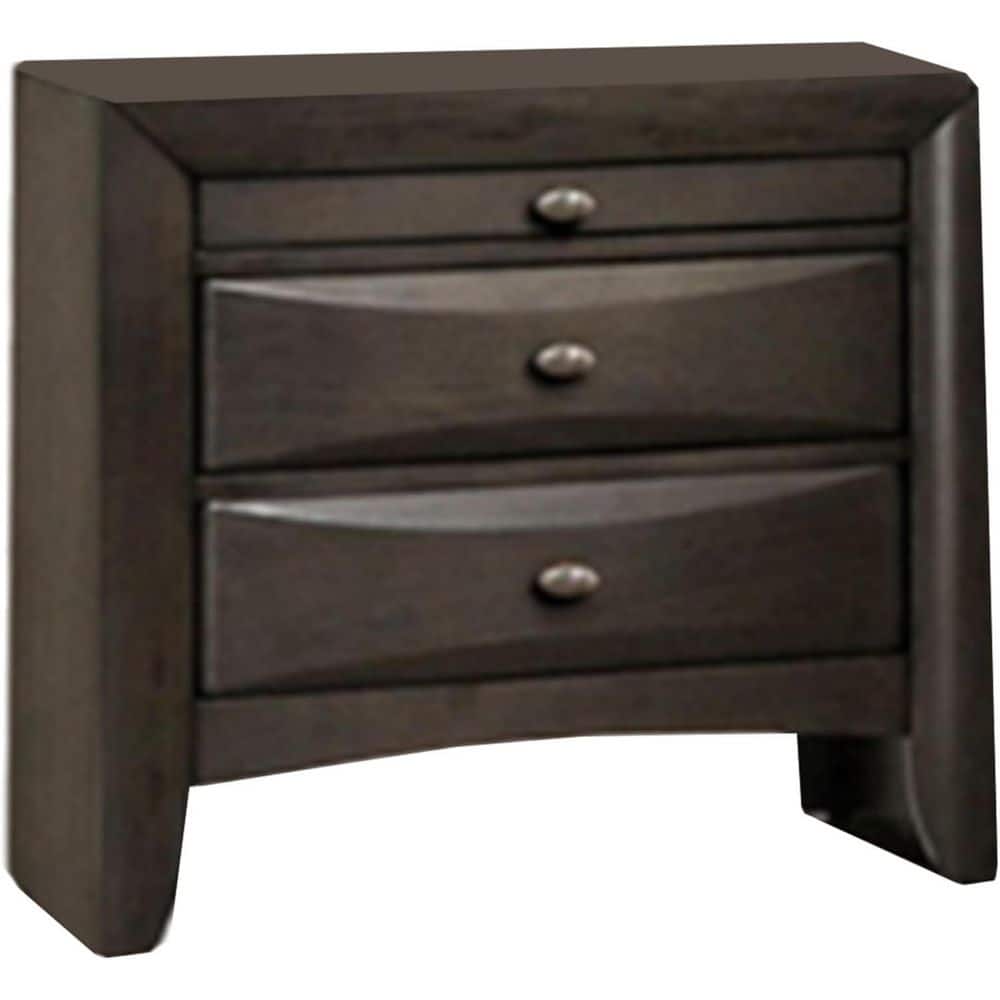 Gray/Nickel 3 Drawer 25.5 in. W Nightstand with Sturdy Knob Pulls