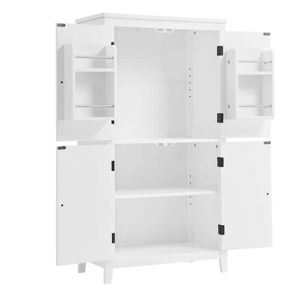 23.6 in. W x 11.8 in. D x 43.3 in. H MDF Ready to Assemble Bathroom Cabinet with 4-Doors, Adaptable Shelves in White