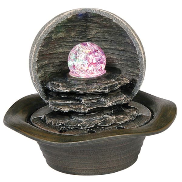 ORE International 8 in. Grey Table Fountain with LED Light