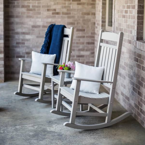 DUROGREEN Classic Rocker Light Gray 3-Piece Plastic Outdoor Chat