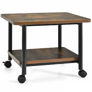 2-Tier Rolling Under Desk Printer Cart with 2 Storage Shelves Printer Stand for home office Brown