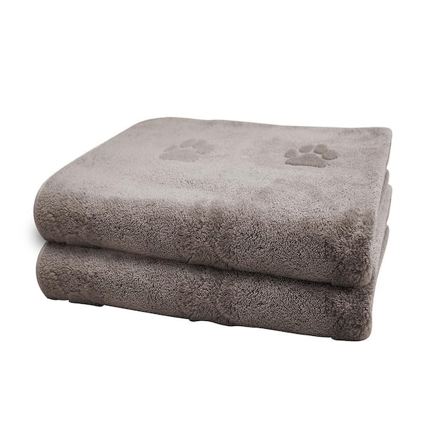 2-Pack Large Microfiber Gray Dog Paw Bath Towels 27.5 in. x 40 in.