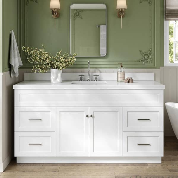 ARIEL Hamlet 67 in. W x 22 in. D x 36 Single Sink Freestanding Bath Vanity in White with Pure White Quartz Top