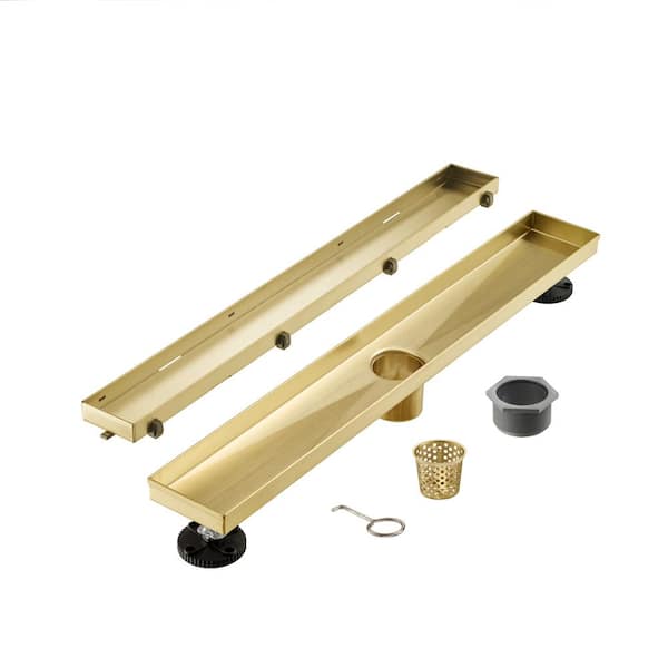 Qst-50 Deodorant Gold Brushed Brass Linear Shower Drain Anti Clogging, Best  Rectangular Floor Drain Assembly