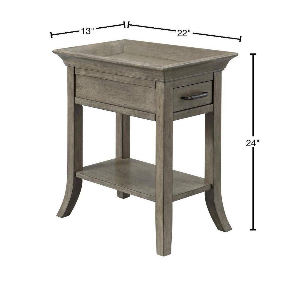 Smoke Gray Wash Wood Side Table with Drawer and Shelf