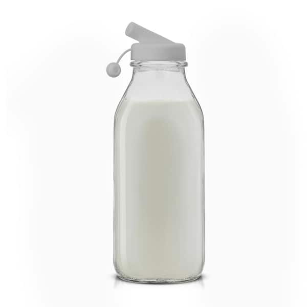 The Dairy Shoppe Heavy Glass Milk Bottles 2 Quart (64 oz) Jugs with Extra Lids & Free Pour Spout! (2, 64 oz)