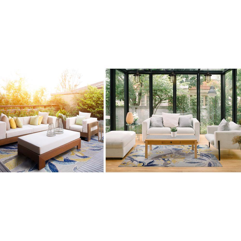 Blue Floral 3' x 5' Reversible Synthetic Area Rug
