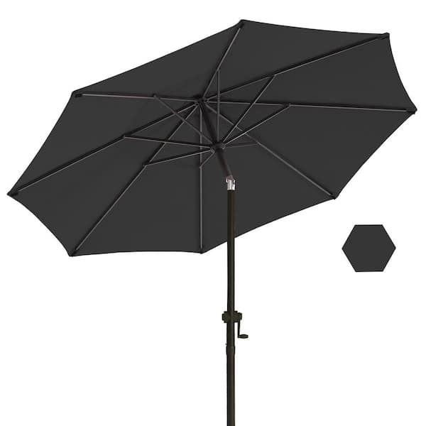 wikiwiki 9 ft. Market Patio Umbrella with Push Button Tilt and Crank in Carbon