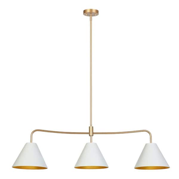Zevni Mid-century Modern 44.9 in. W 3-Lights Linear Island Lamps with White Shade, Dark Gold Pendant Lights for Kitchen Island