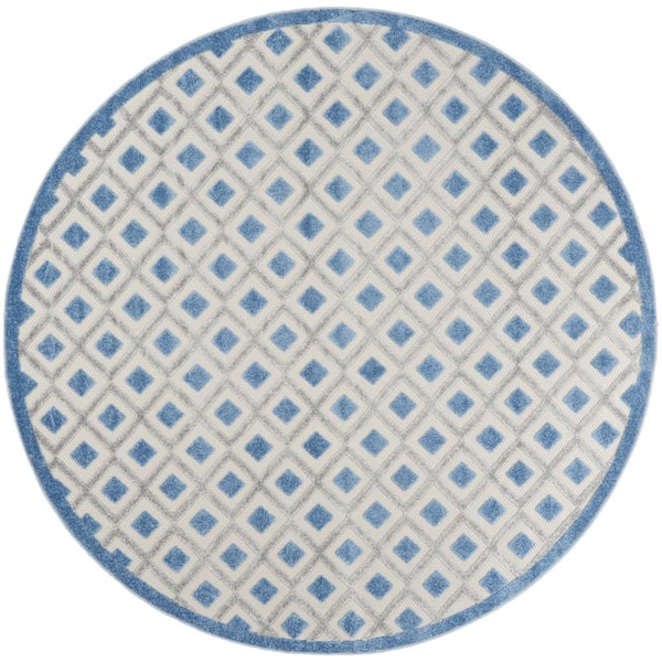 Home Decorators Collection Aloha Blue/Gray 8 ft. x 8 ft. Round Geometric Contemporary Indoor/Outdoor Patio Area Rug