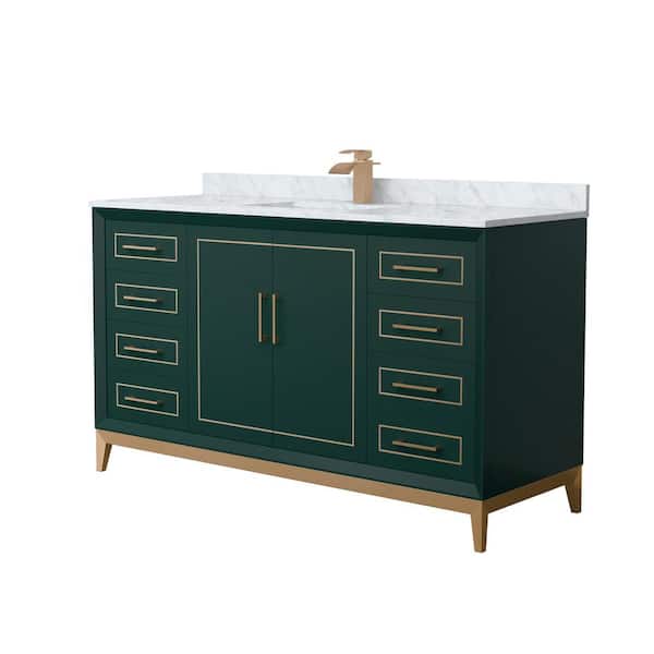 Wyndham Collection Marlena 60 in. W x 22 in. D x 35.25 in. H Single Bath Vanity in Green with White Carrara Marble Top