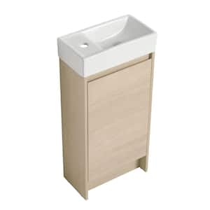 V2 16 in. W x 8 in. D x 33 in . H Floor Bath Vanity in Plain Light Oak with White Gel Top and Sink