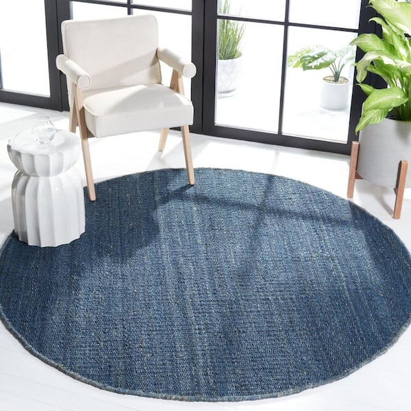 Natural Fiber Navy 10 ft. x 10 ft. Gradient Solid Color Round Area Rug