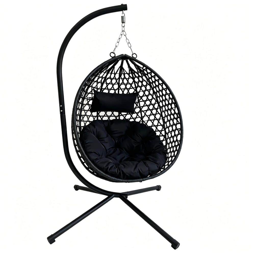 "Folding Hanging Egg Chair with Stand, 43""x39"" PE Rattan Swing with Cushion, 350LBS Heavy-Duty for Patio Indoor Outdoor" price history on PriceWatchPro