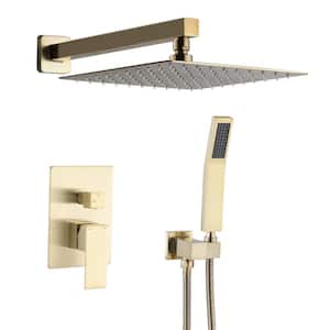 1-Spray Wall Bar Shower Kit with Hand Shower in Brushed Gold