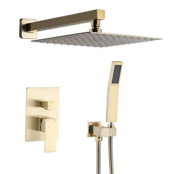 YASINU 1-Spray Wall Bar Shower Kit with Hand Shower in Brushed Gold