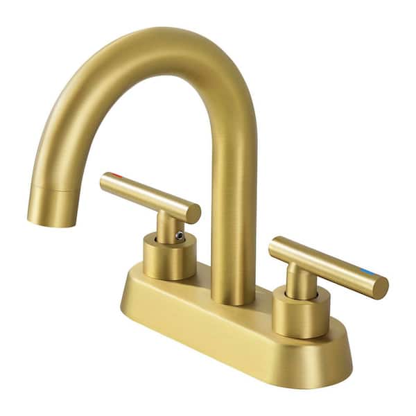 4 in. Centerset 2-Handles Bathroom Sink Faucet High-Arc in Brushed Gold