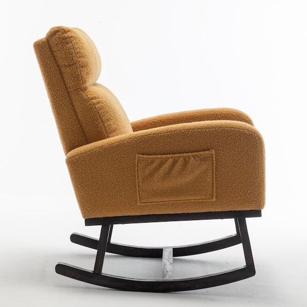 Sudzendf Brown Metal Outdoor Rocking Chair, Padded Cushion Rocker Recliner Chair with Beige Cushions